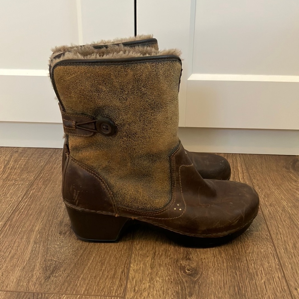 Dansko Brown Suede & Leather Fur-Trim Ankle Boots